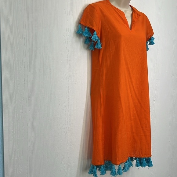Madison Matthew’s - NWT Sara Mini Bright Orange Teal Tassel Mini Dress Size XS - Picture 4 of 12